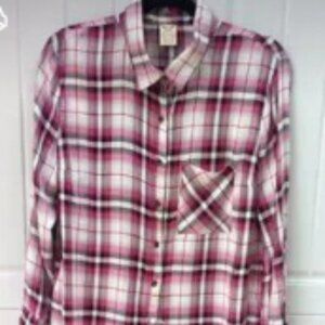Women's Magenta Flannel Shirt M by Faded Glory